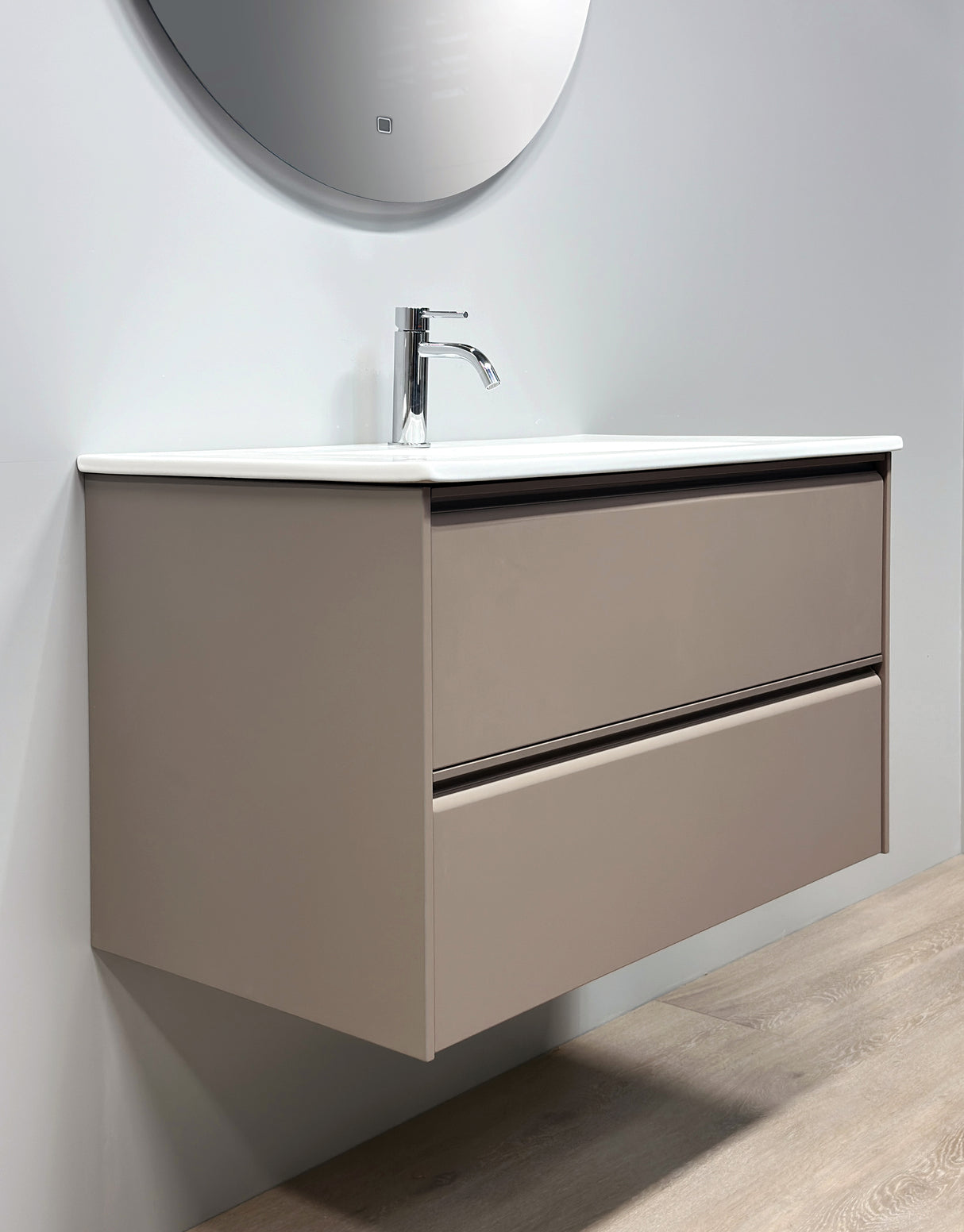 Nordskab badsæt i Cocoa brun - bredde 100 cm med Solid Surface badborplade