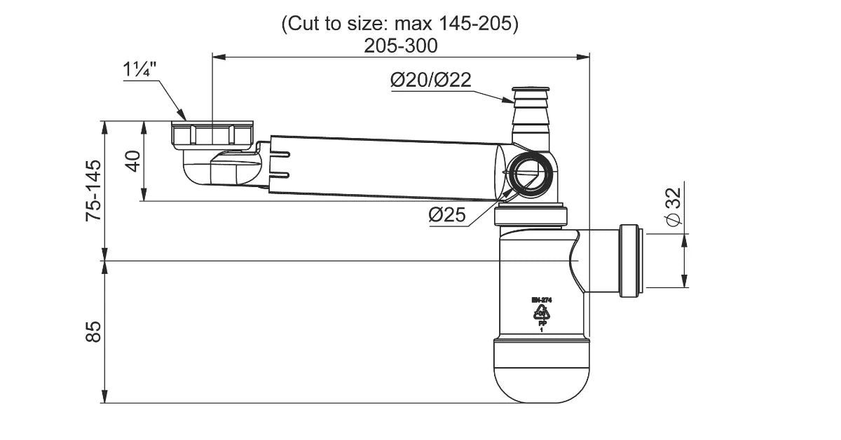 Vandlås bagudvendt, Hvid plast, fleksibel