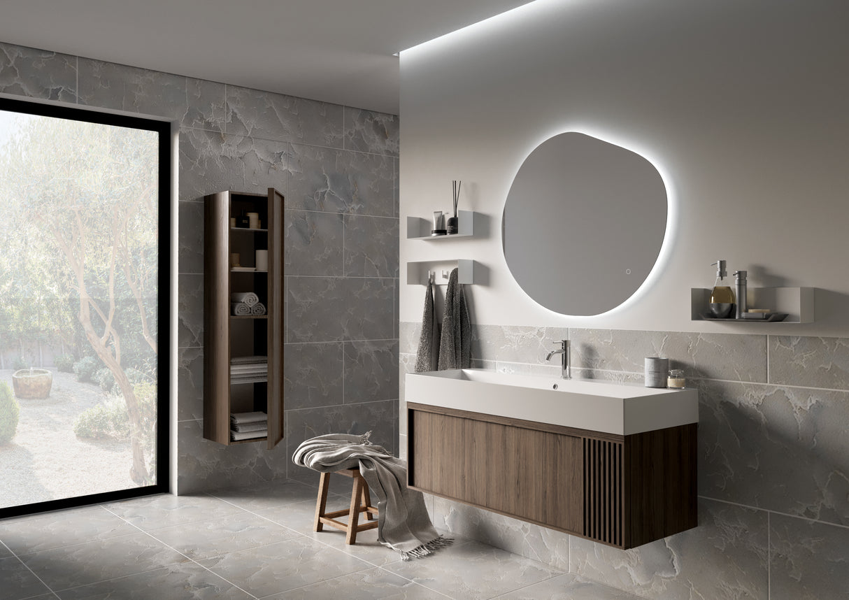 Nordskab badsæt i røget eg finer med ril - bredde 100 cm med porcelænsvaske badborplade