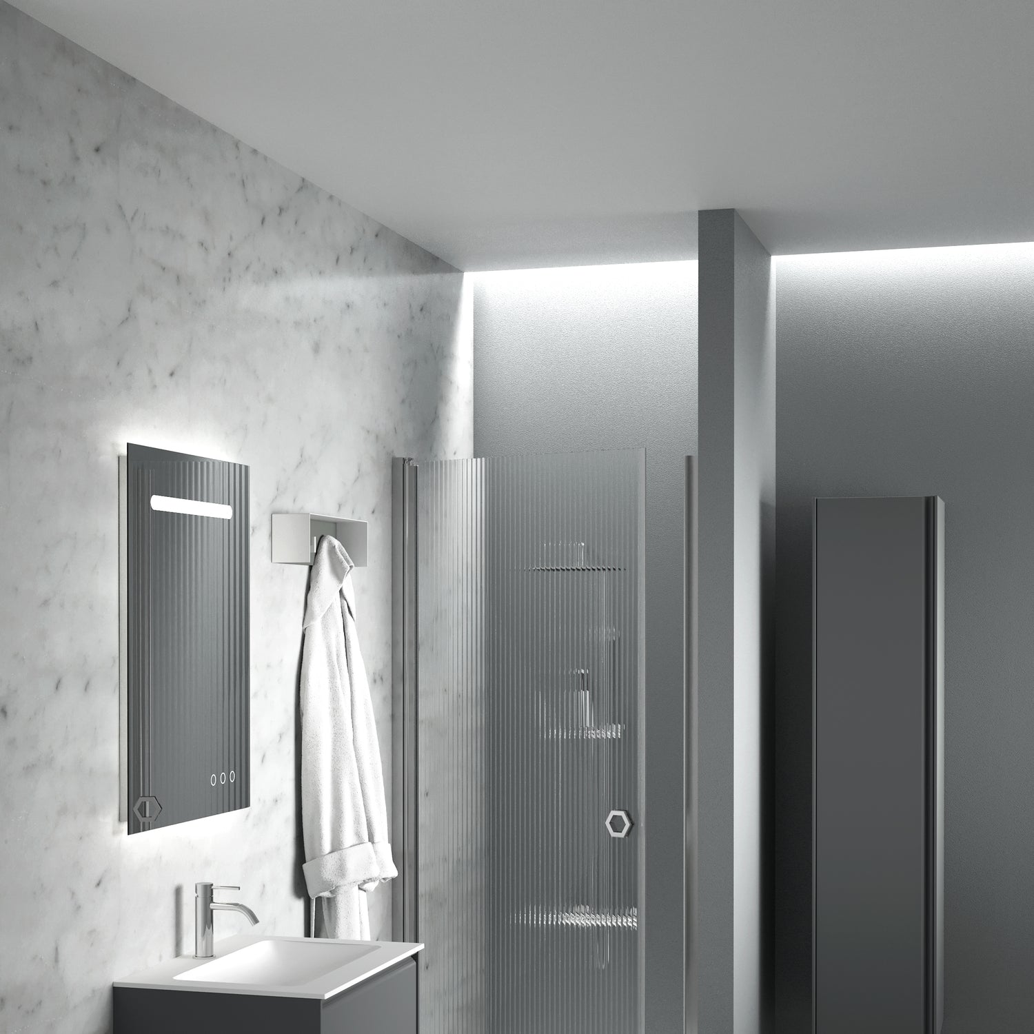 Badeværelseshøjskab med vendbarlåge – Mat grå (Nordskab3)