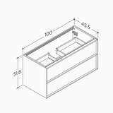 Nordic snedker vaskeskab i Lys lakeret eg med Reno solid surface badbordplade i bredde 100 cm med hanehul