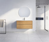 Nordic snedker vaskeskab i Natur lakeret eg med Reno solid surface badbordplade i bredde 100 cm med hanehul