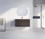 Nordic snedker vaskeskab i røget lakeret eg med Reno solid surface badbordplade i bredde 100 cm med hanehul