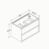 Nordic snedker vaskeskab i røget eg med Reno solid surface badbordplade i bredde 80 cm med hanehul