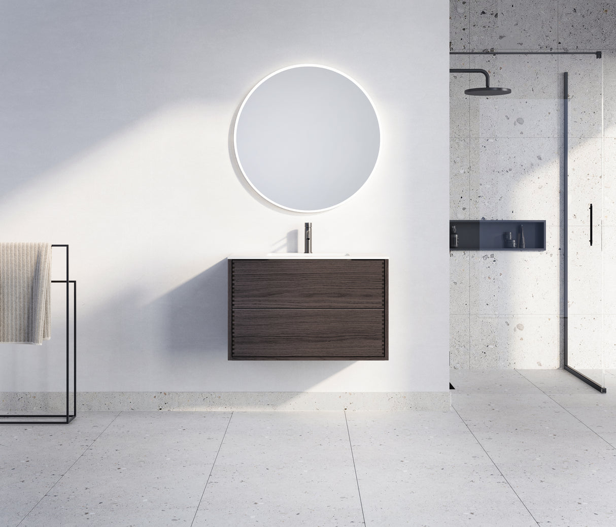 Nordic Handcrafted 80 cm snedker vaskeskab. Lakeret Smoked oak med fingertappede massive egetræsskuffer