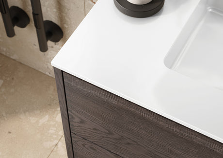 Nordic snedker vaskeskab i røget eg med Reno solid surface badbordplade i bredde 80 cm med hanehul