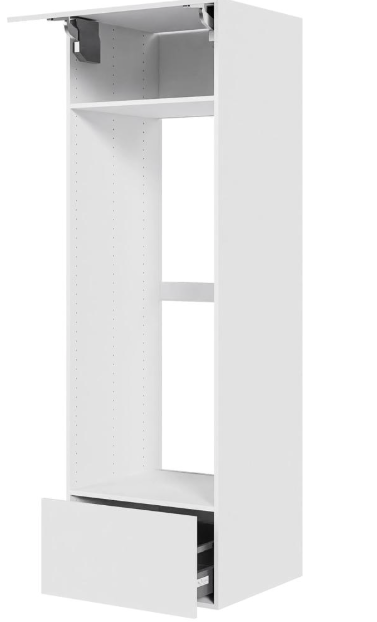 Multi-Living Indbygningsskab hvid malet front til køl 60 cm med toplåge, hylde og skuffe - deludtræk