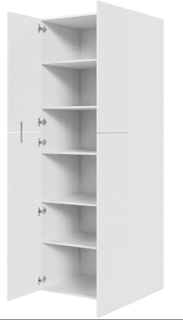 Multi-Living Ekstra højt hyldeskab i Malet Hvid Front H: 214,4 cm D: 60,0 cm - 2 delt låge inklusiv 5 hylder - Bredde: 80 cm