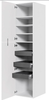 Multi-Living Hvid Malet Front XL Linnedskab 50 cm med 4 hylder, 3 bakker og to-delt låge - deludtræk