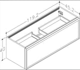 Nordskab badsæt i røget eg finer med ril - bredde 120 cm med porcelænsvaske badborplade