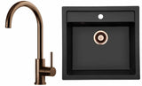 Komposit vask m. kobber afløb + Kubus 140 RS Round køkkenarmatur i PVD kobber