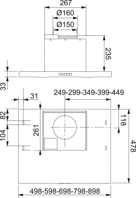 EMHÆTTE 600/60 RF LED i rust stål