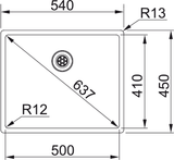 BXX 210/110-50 3 1/2" I WWK ND NTH R12 rustfrit stål køkkenvask