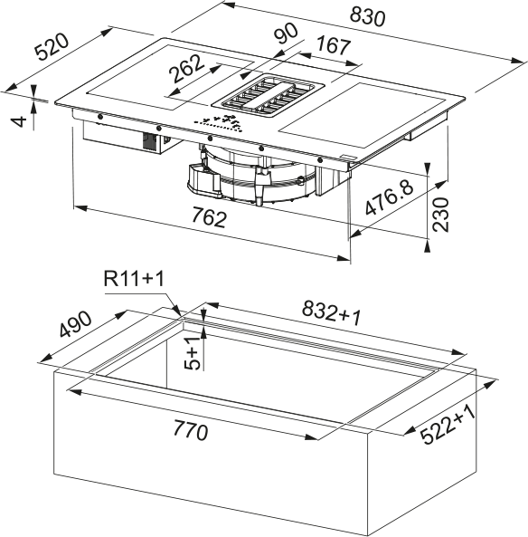 MARIS2GETHER FMA 839 HI - Induktionskogeplade med integreret emhætte