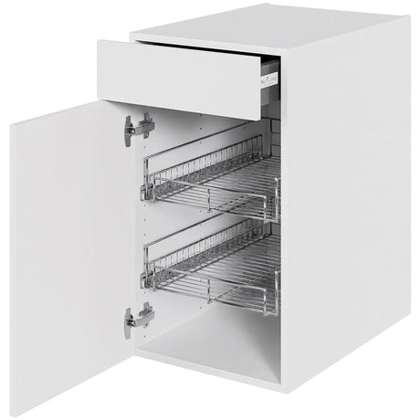 Multi-Living Køkken grydeskab i Malet Hvid Front underskab H: 70,4 cm D: 60,0 cm - 2 udtræksriste 1 låge og 1 skuffe med deludtræk/softluk - Bredde: 40 cm