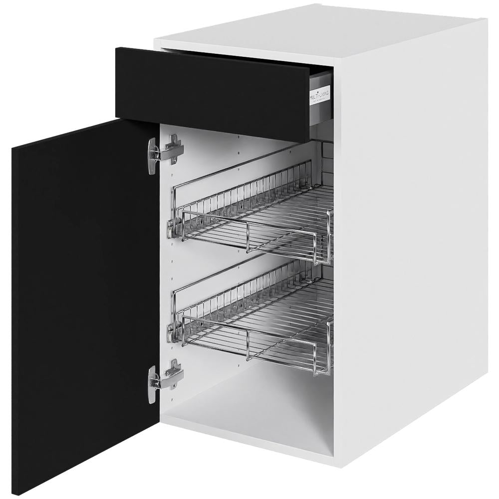 Multi-Living Køkken grydeskab i Cibo Nero underskab H: 70,4 cm D: 60,0 cm - 2 udtræksriste 1 låge og 1 skuffe med deludtræk/softluk - Bredde: 40 cm
