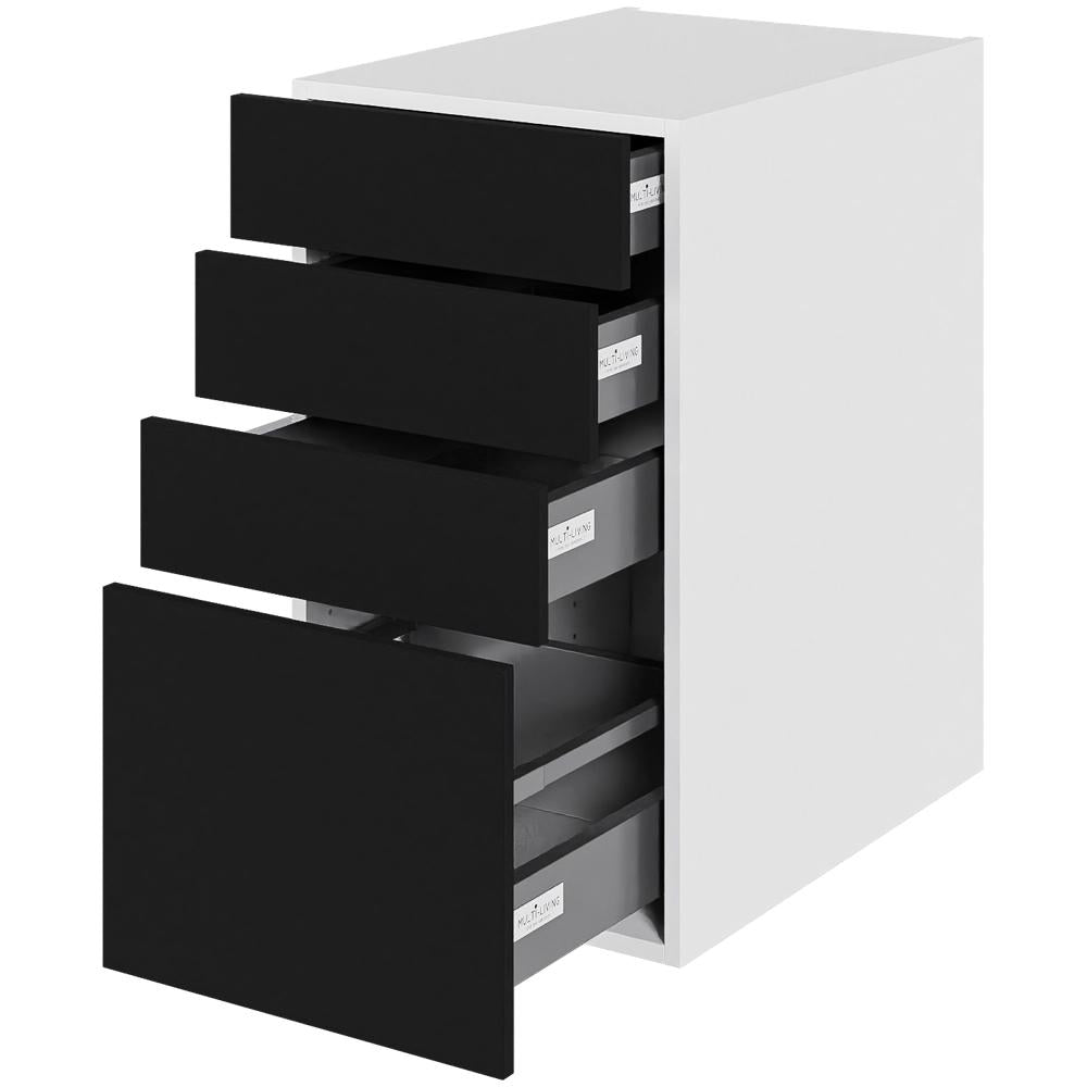 Multi-Living Køkken skuffeskab i Cibo Nero H: 70,4 cm D: 60,0 cm - 4 skuffer deludtræk/softluk - Bredde: 40 cm
