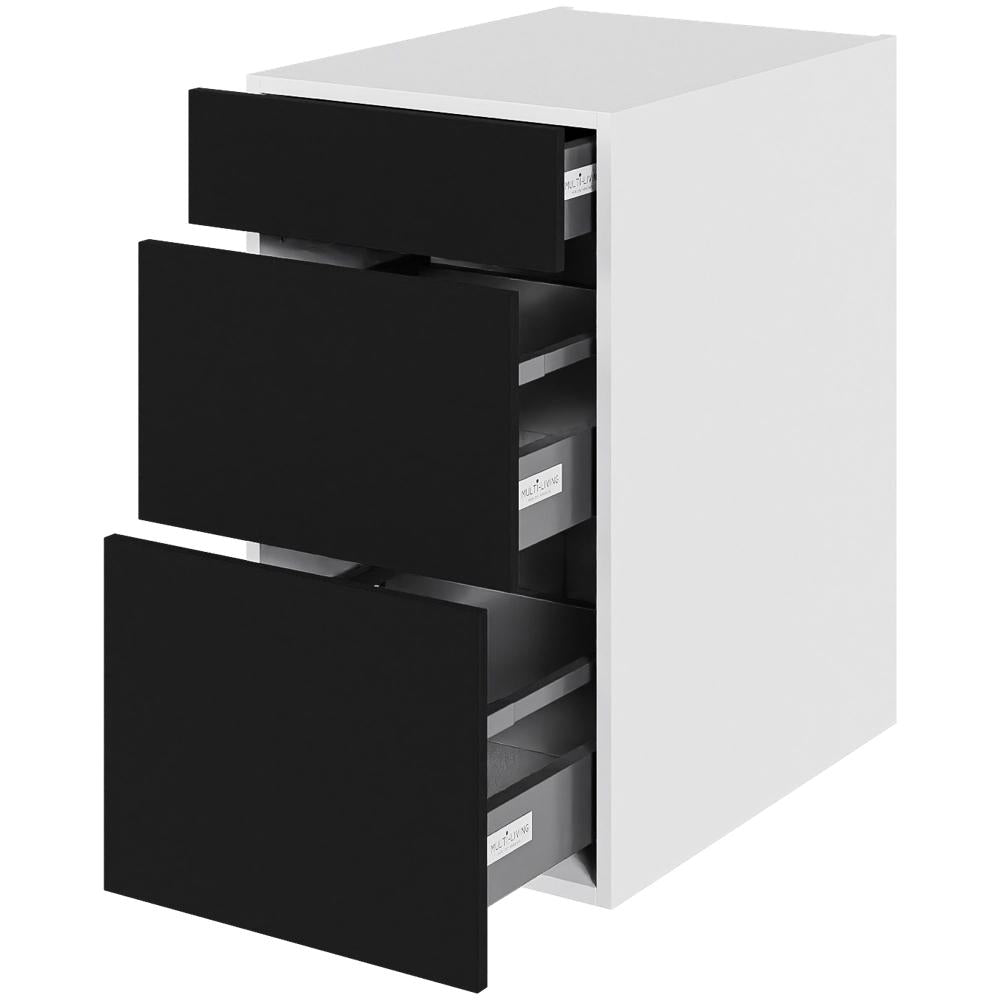 Multi-Living Køkken skuffeskab i Cibo Nero H: 70,4 cm D: 60,0 cm - 3 skuffer fuldtudtræk/softluk - Bredde: 40 cm