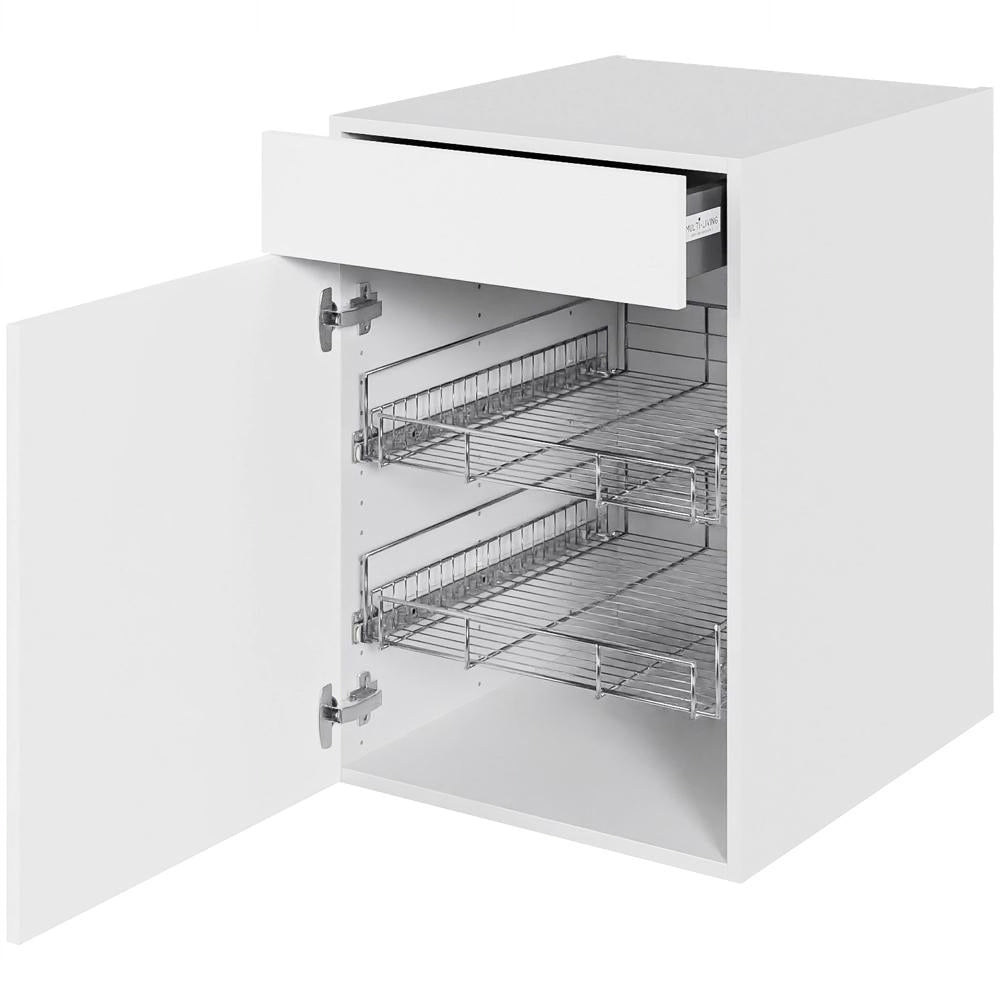 Multi-Living Køkken Grydeskab i Cibo Bianco 129 H: 70,4 cm D: 60,0 cm B: 50 cm- Inklusiv skuffe og 2 udtræksriste