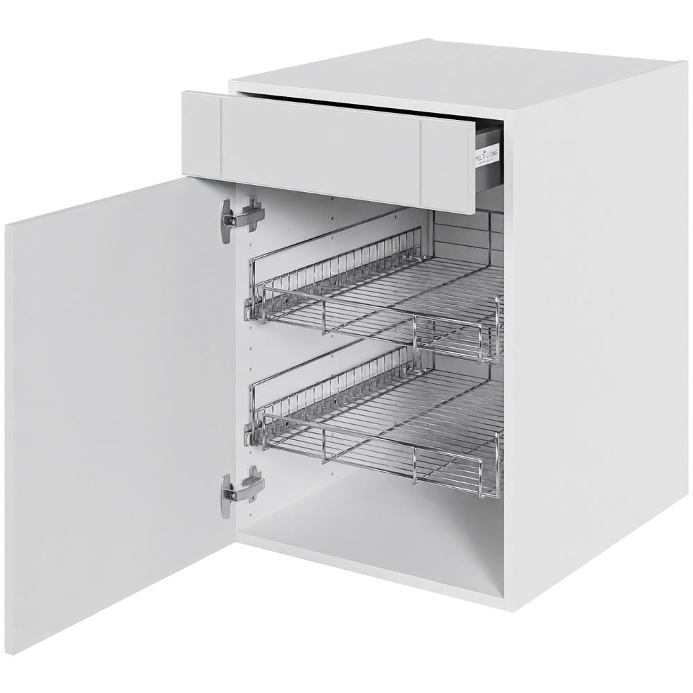 Multi-Living Køkken grydeskab i Romantik underskab H: 70,4 cm D: 60,0 cm - 2 udtræksriste 1 låge og 1 skuffe med deludtræk/softluk - Bredde: 50 cm