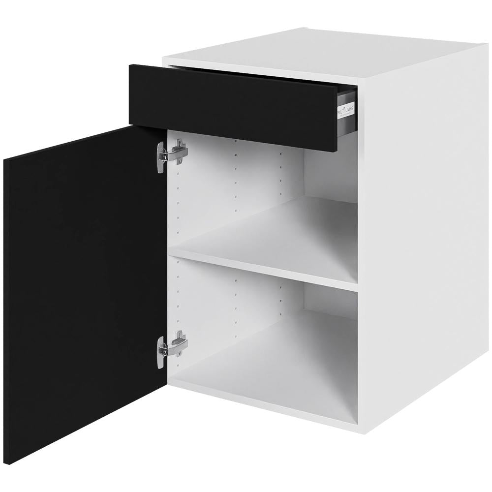 Multi-Living Køkken hyldeskab i Cibo Nero H: 70,4 cm D: 60,0 cm - 1 låge & skuffe deludtræk/softluk - Bredde: 50 cm