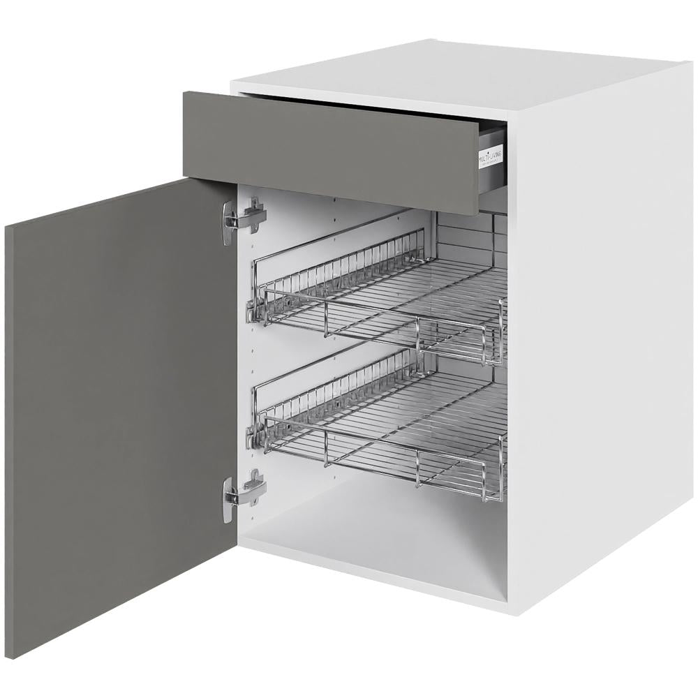 Multi-Living Køkken grydeskab i Cibo Grigio underskab H: 70,4 cm D: 60,0 cm - 2 udtræksriste 1 låge & 1 skuffe med fuldudtræk/softluk - Bredde: 50 cm