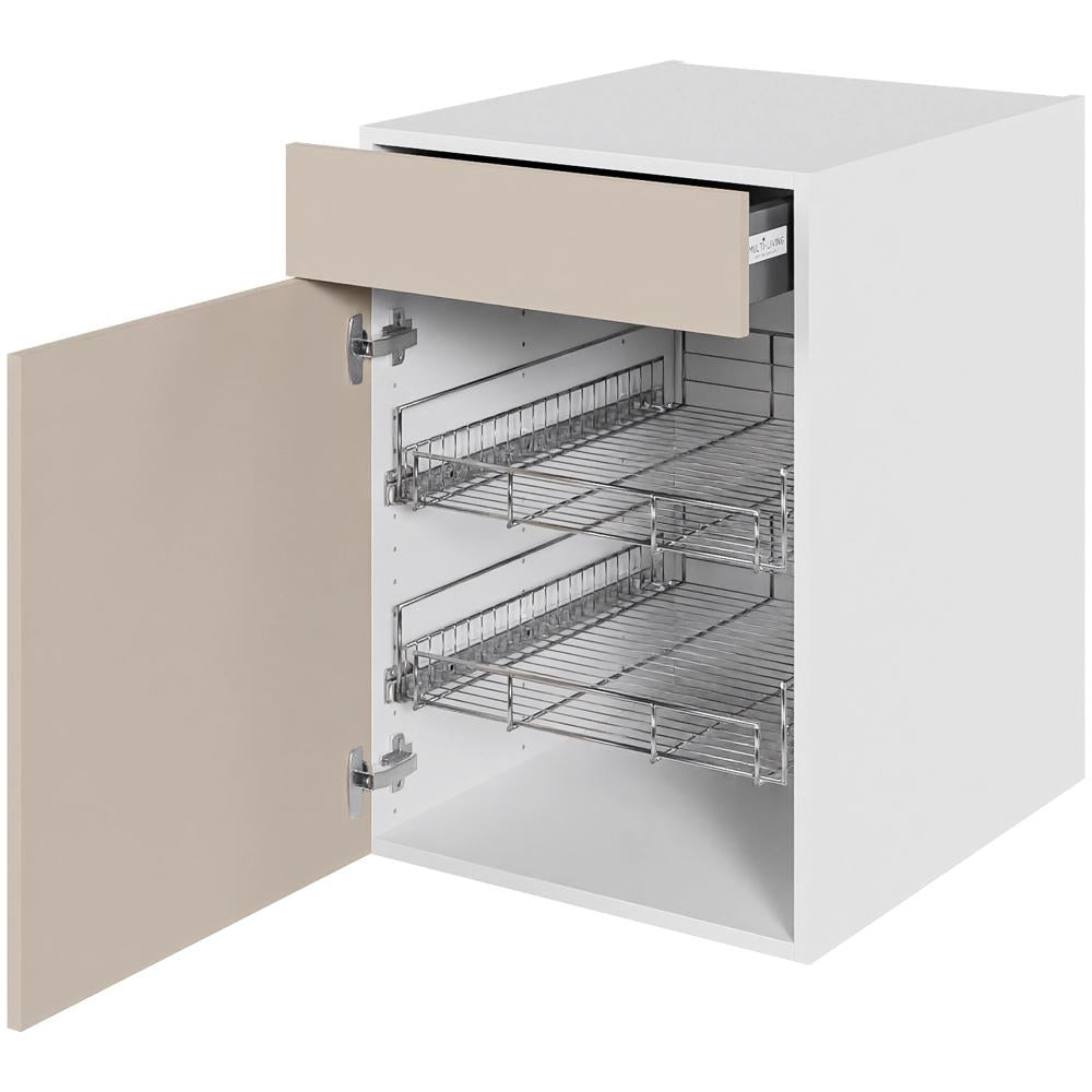 Multi-Living Køkken grydeskab i Cibo Sabbia 123 underskab H: 70,4 cm D: 60,0 cm - 2 udtræksriste 1 låge & 1 skuffe med fuldudtræk/softluk - Bredde: 50 cm