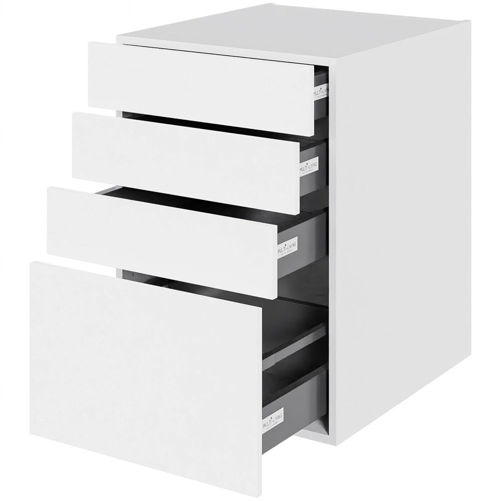 Multi-Living Køkken skuffeskab i Cibo Bianco 129 H: 70,4 cm D: 60,0 cm B: 50 cm - med 4 skuffer, deludtræk og softluk - inklusiv bestikindeler