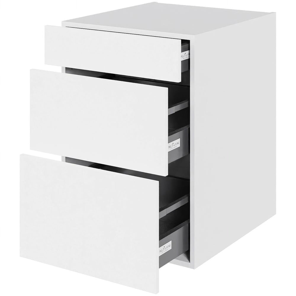Multi-Living Køkken HQ kolonialskab i Cibo Bianco 129 H: 70,4 cm D: 60,0 cm B: 50 cm - med 3 skuffer, fuldudtræk og softluk
