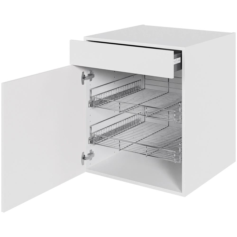 Multi-Living Køkken grydeskab i Malet Hvid Front underskab H: 70,4 cm D: 60,0 cm - 2 udtræksriste 1 låge og 1 skuffe med deludtræk/softluk - Bredde: 60 cm