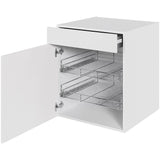 Multi-Living Køkken grydeskab i Malet Hvid Front underskab H: 70,4 cm D: 60,0 cm - 2 udtræksriste 1 låge og 1 skuffe med deludtræk/softluk - Bredde: 60 cm