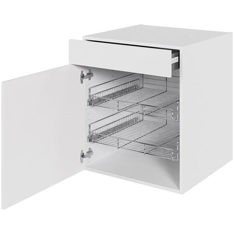 Multi-Living Køkken grydeskab i Malet Hvid Front underskab H: 70,4 cm D: 60,0 cm - 2 udtræksriste 1 låge og 1 skuffe med deludtræk/softluk - Bredde: 60 cm