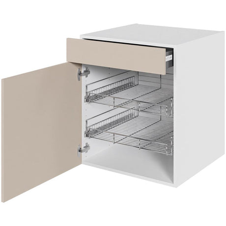 Multi-Living Køkken grydeskab i Cibo Sabbia underskab H: 70,4 cm D: 60,0 cm - 2 udtræksriste 1 låge og 1 skuffe med deludtræk/softluk - Bredde: 60 cm