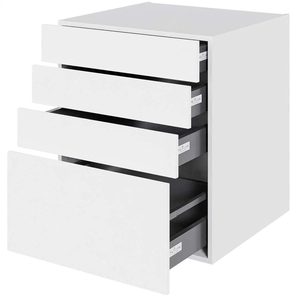 Multi-Living Køkken skuffeskab i Cibo Bianco 129 H: 70,4 cm D: 60,0 cm B: 60 cm - med 4 skuffer, deludtræk og softluk - inklusiv bestikindeler