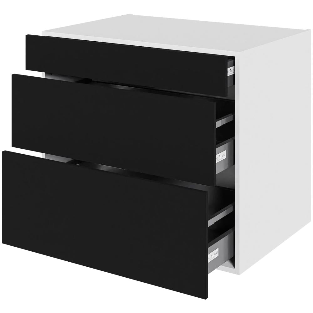 Multi-Living Køkken skuffeskab i Cibo Nero H: 70,4 cm D: 60,0 cm - 3 skuffer deludtræk/softluk - Bredde: 80 cm