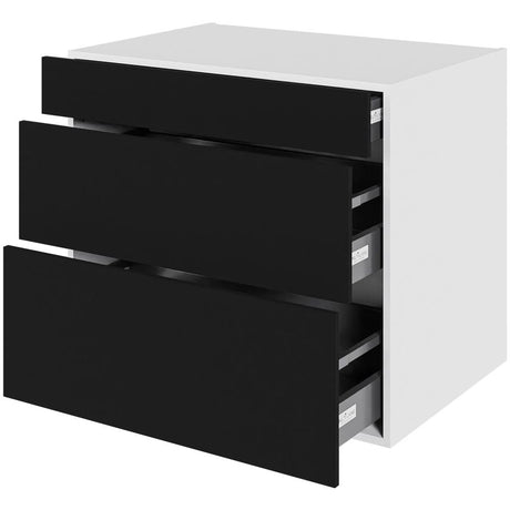 Multi-Living Køkken skuffeskab i Cibo Nero H: 70,4 cm D: 60,0 cm - 3 skuffer fuldtudtræk/softluk - Bredde: 80 cm
