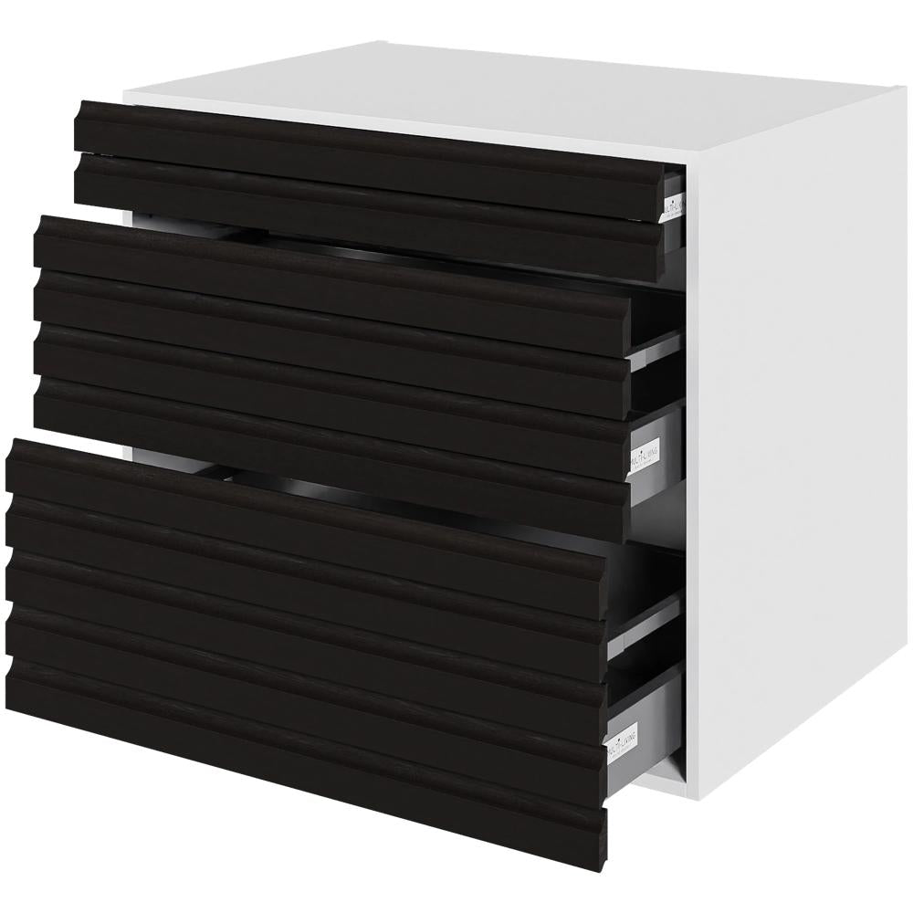 Multi-Living Køkken skuffeskab i S-Line Sort Eg H: 70,4 cm D: 60,0 cm - 3 skuffer fuldtudtræk med softluk - Bredde: 80 cm