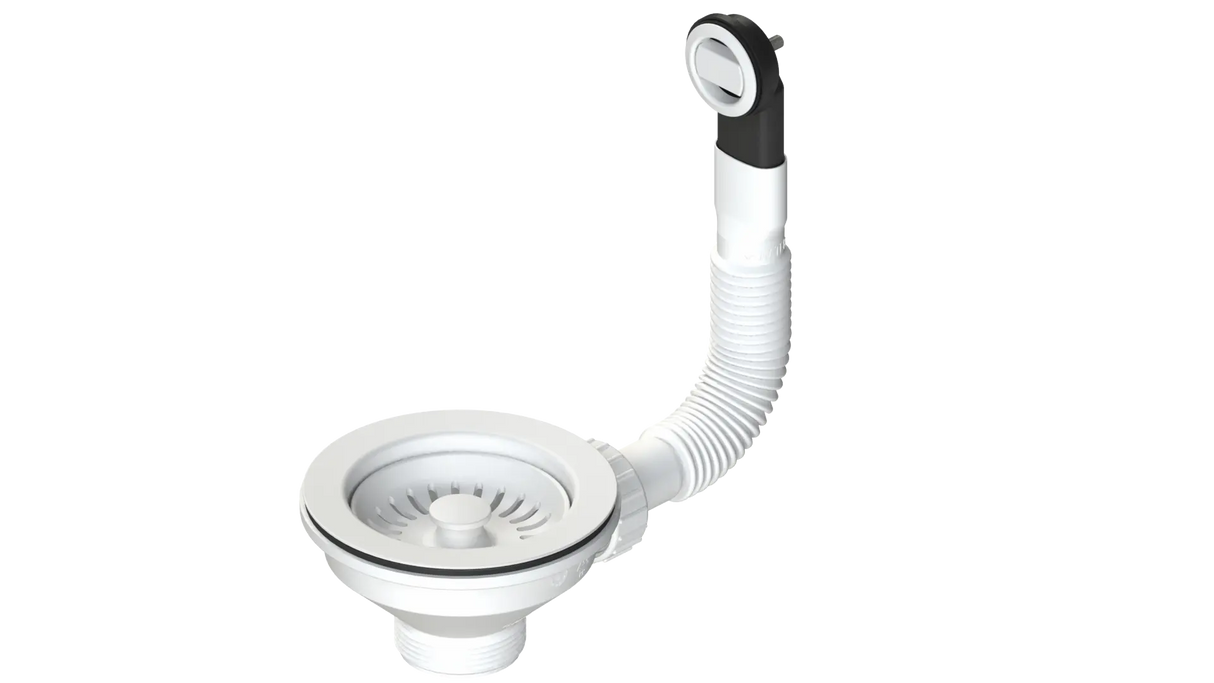 Skanitek Afløbssæt UX med rundt overløb i kunststof i hvid finish SK-A114HVK