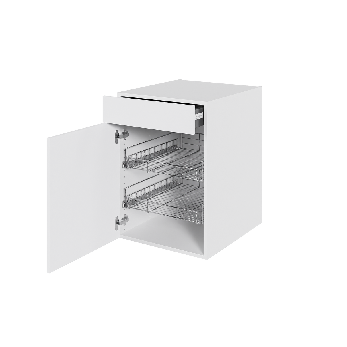 Multi-Living Køkken grydeskab i Hvid Front underskab H: 70,4 cm D: 60,0 cm - 2 udtræksriste 1 låge & 1 skuffe med fuldudtræk og softluk - Bredde: 50 cm