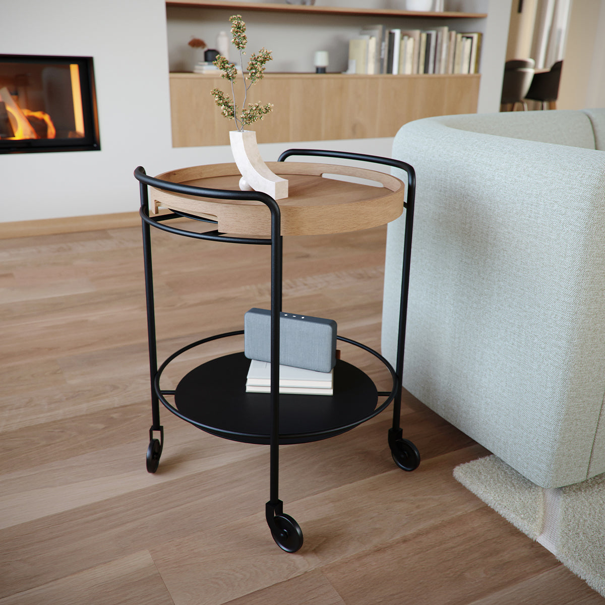 Serving Table w/ Tray - Natural Oak