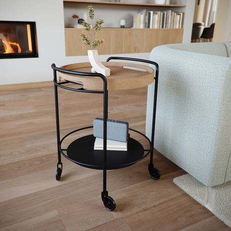 Serving Table w/ Tray - Natural Oak