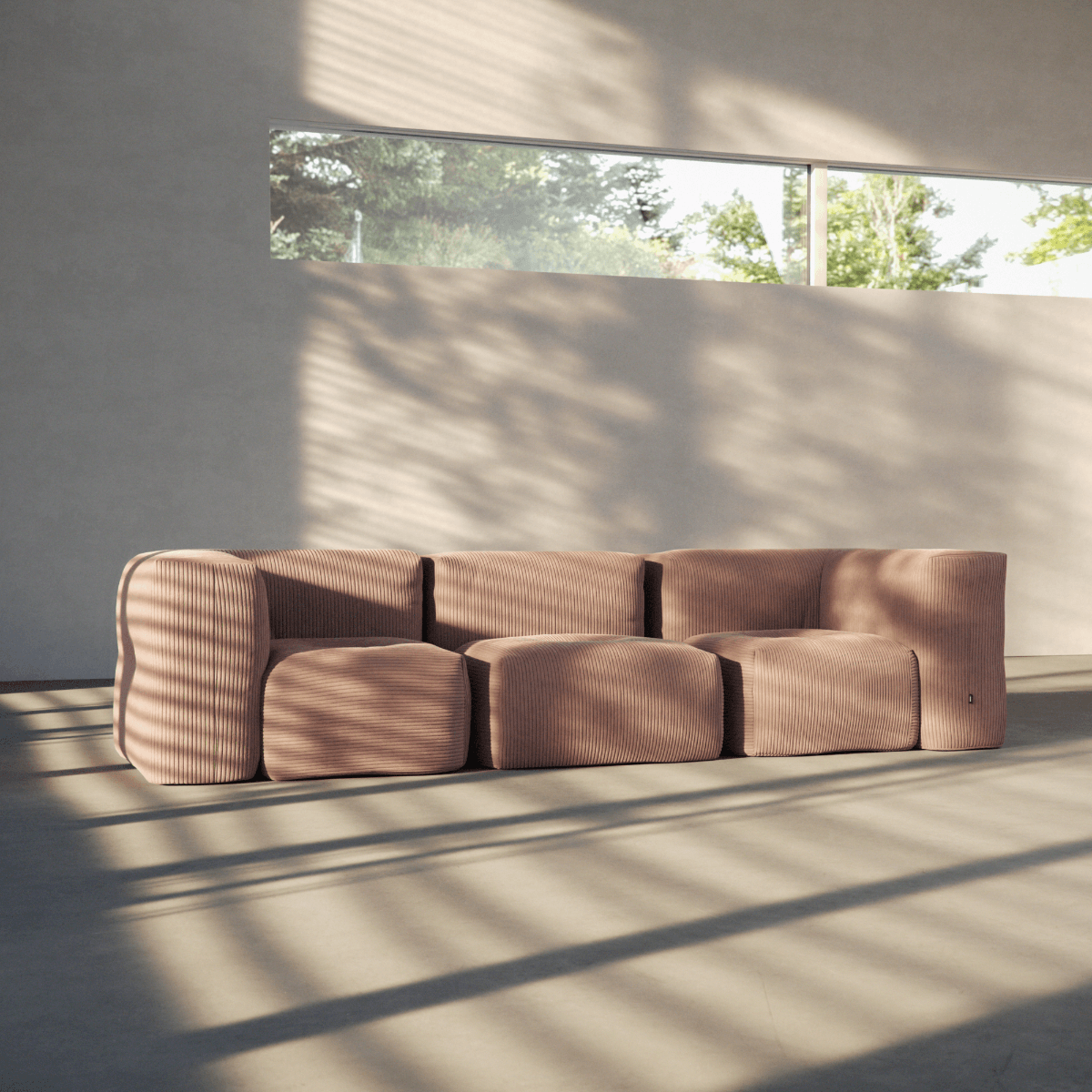 Soft Sofa Indoor - Corner Section Corduroy Rose