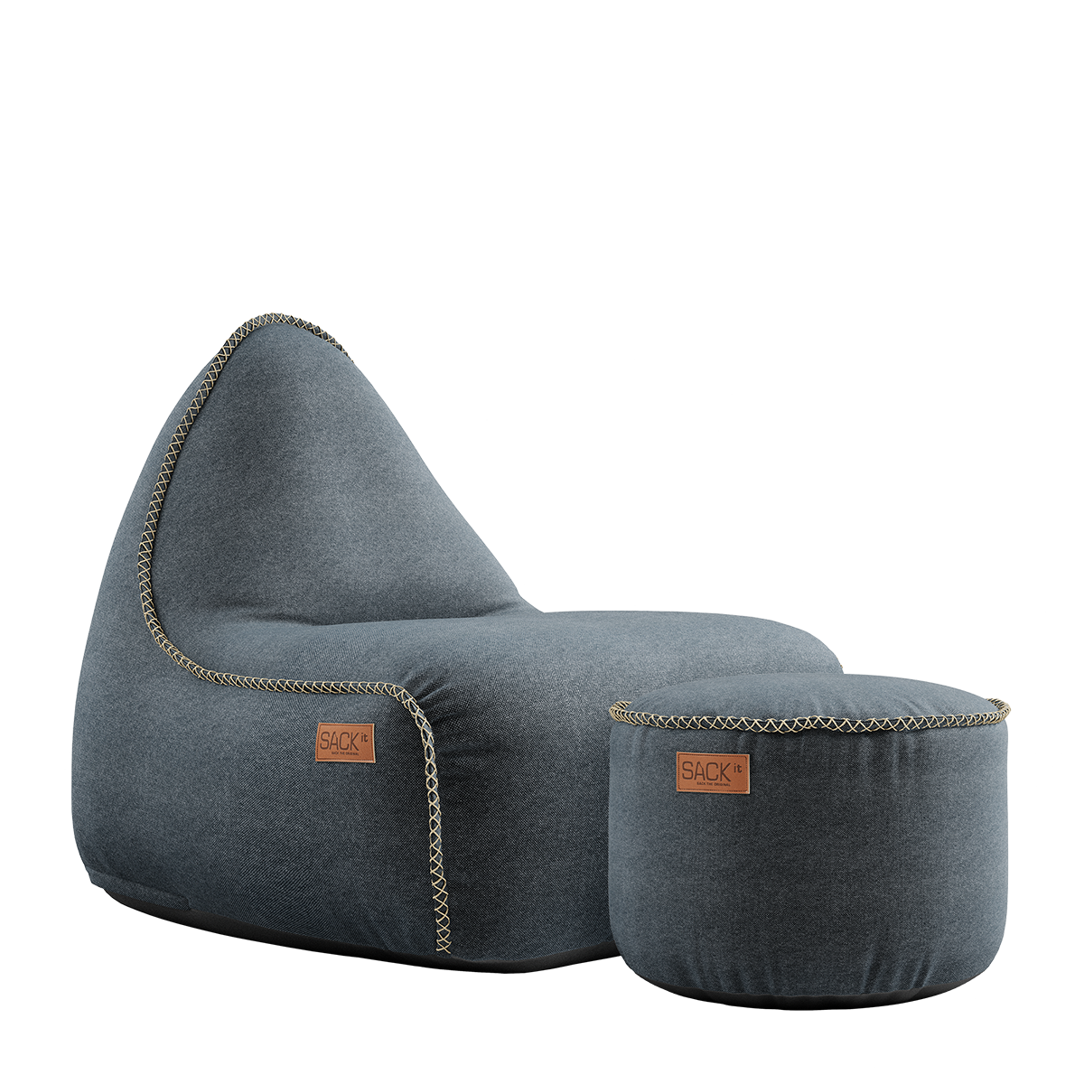 Canvas Lounge Chair & Pouf Petrol