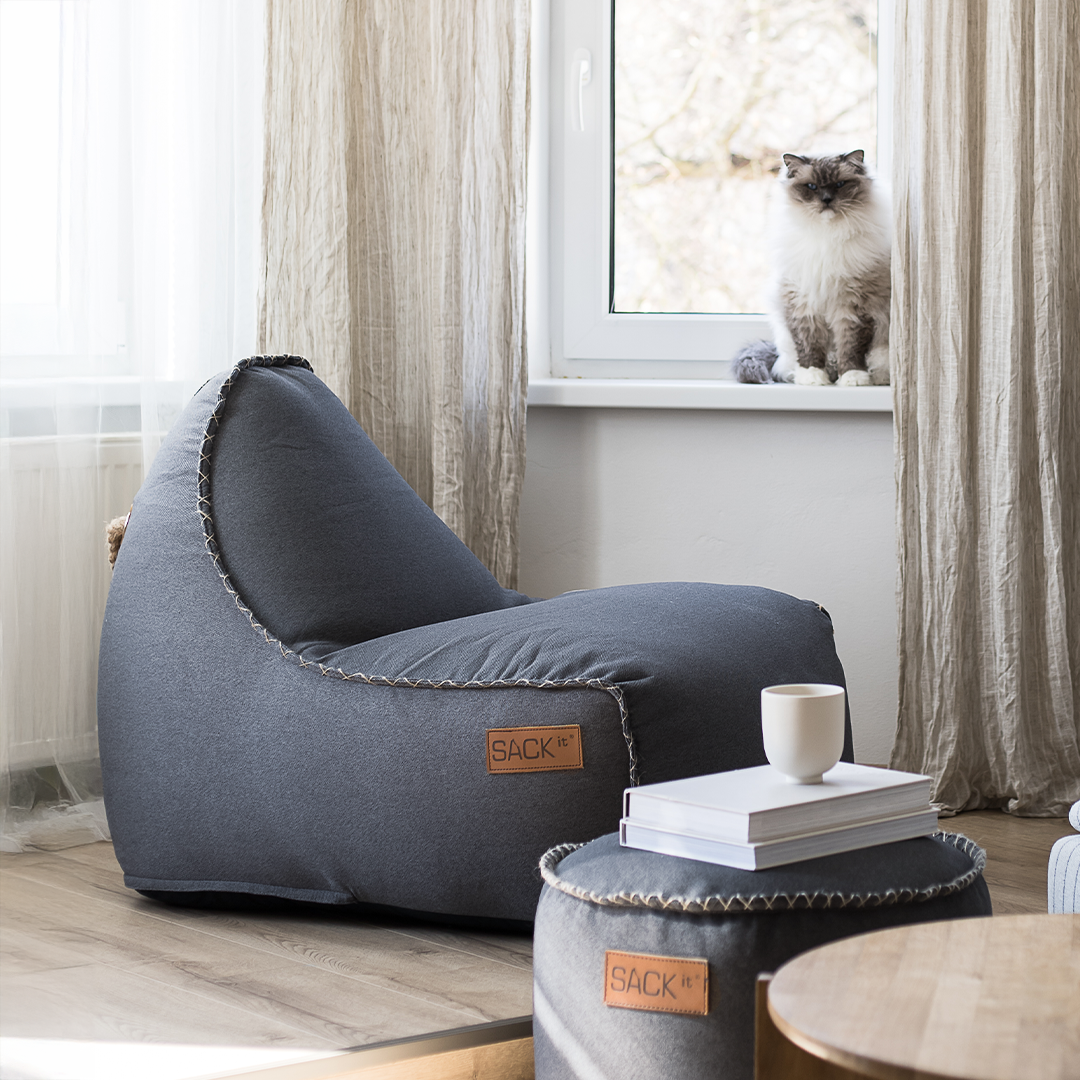 Canvas Lounge Chair & Pouf Petrol