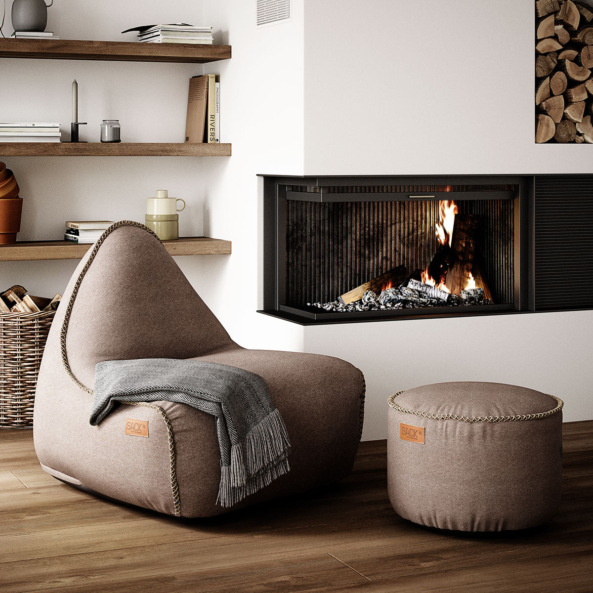 Canvas Lounge Chair & Pouf Sand