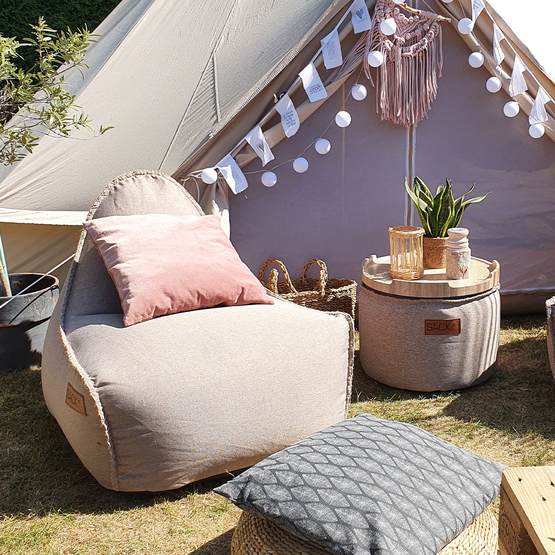 Canvas Lounge Chair & Pouf Sand