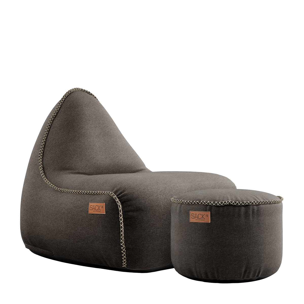 Canvas Lounge Chair & Pouf Brown