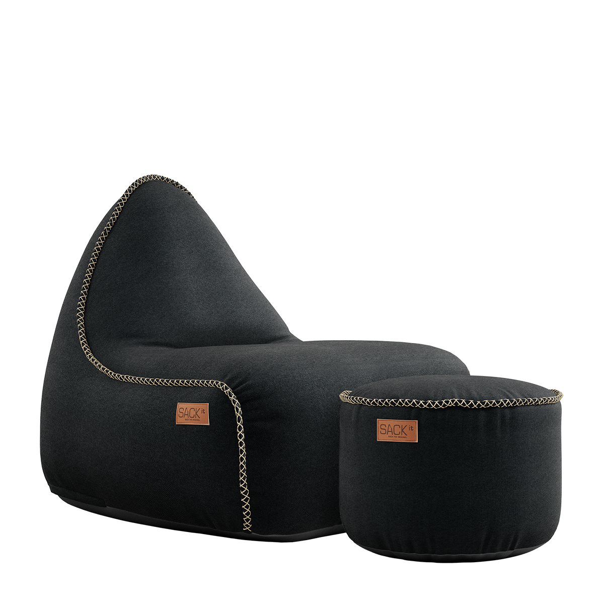 Canvas Lounge Chair & Pouf Black