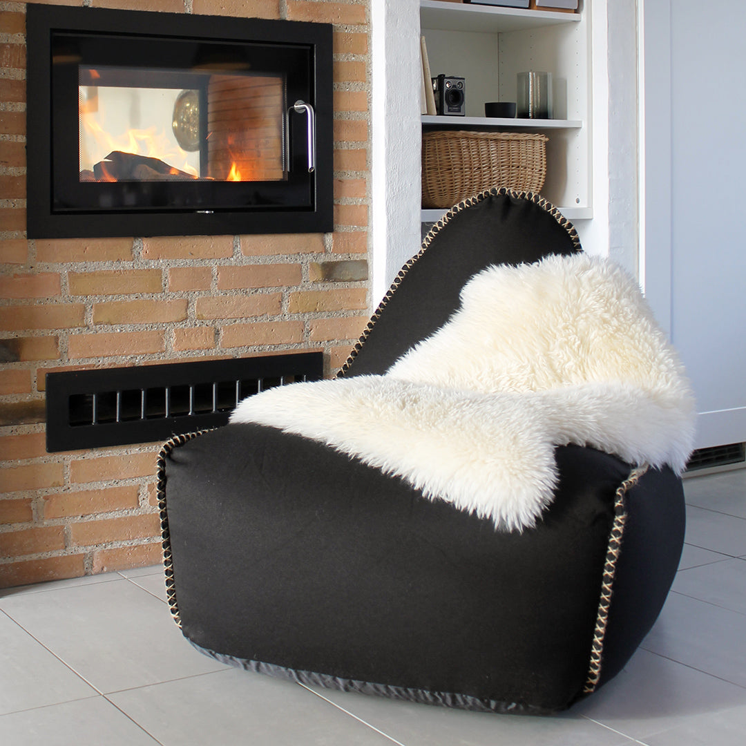 Canvas Lounge Chair & Pouf Black