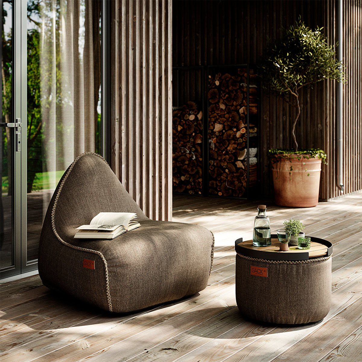 Cobana Lounge Chair & Pouf Brown